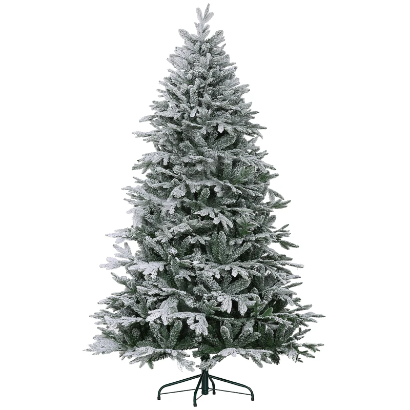HOMCOM Albero di Natale Innevato 182.88cm con 2531 Rami Alto e Stretto con Base Pieghevole, Verde
