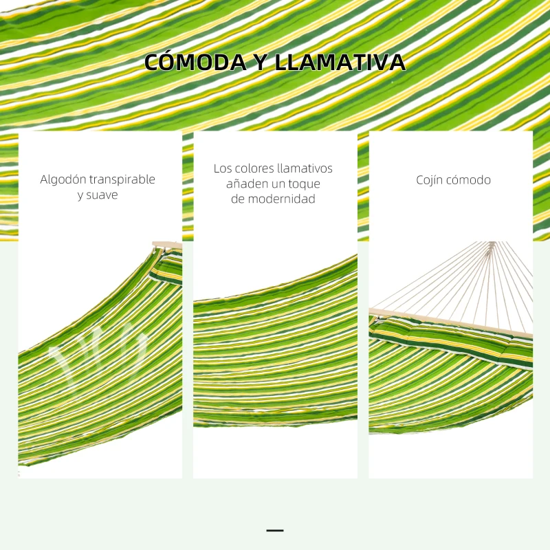 Outsunny Hamaca Colgante de Algodón para Jardín Camping Playa Picnic con Almohadilla 188x140cm con Carga de 180 kg