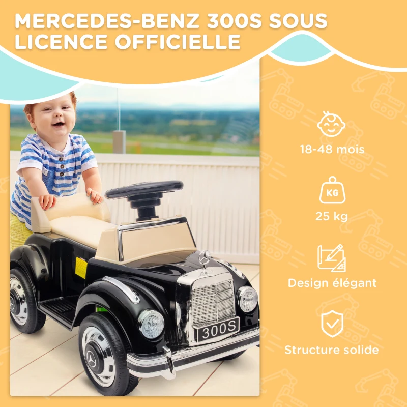 AIYAPLAY Porteur Enfants Voiture Licence Mercedes-Benz 300S 18-48 mois coffre rangement sous le siège noir