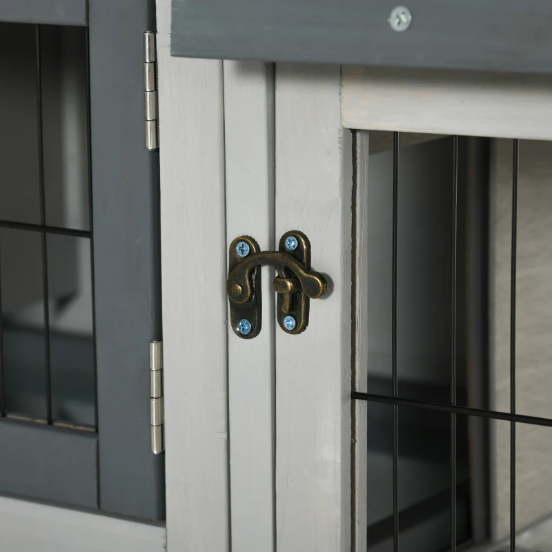 PawHut Conigliera a 2 Livelli in Legno d'Abete per Esterni con Tetto in Asfalto, 154.5x52.5x68.5cm, Grigio