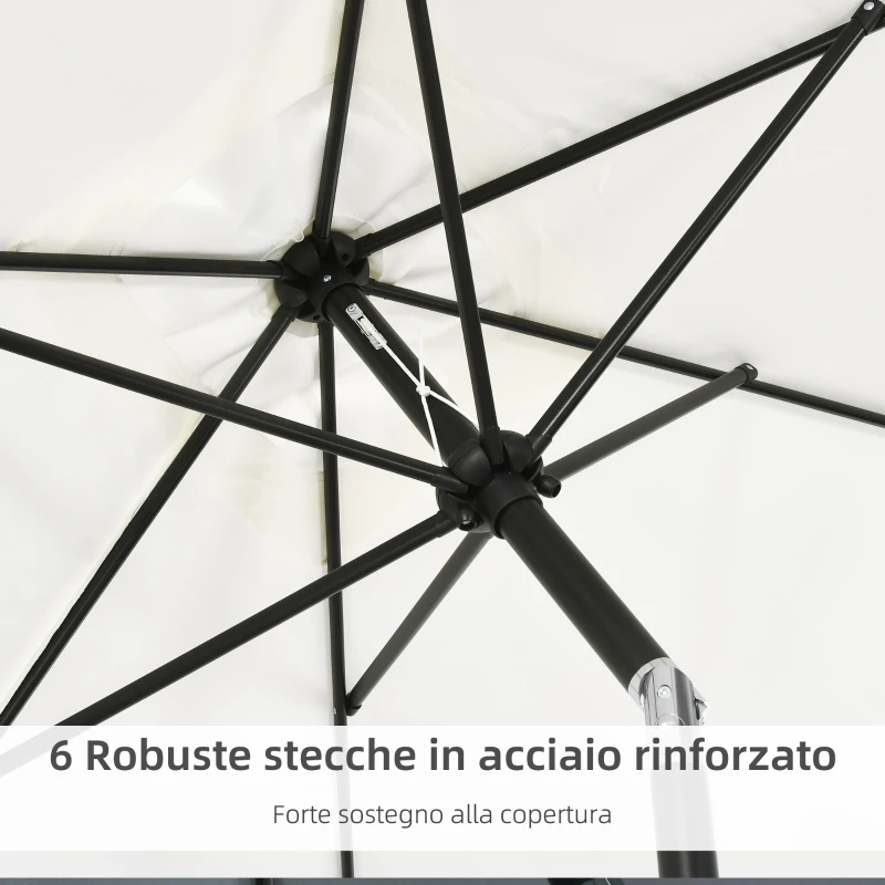 Outsunny Ombrellone Rettangolare 2x3 m Pieghevole e Regolabile con Manovella, in Alluminio e Poliestere, Bianco Crema