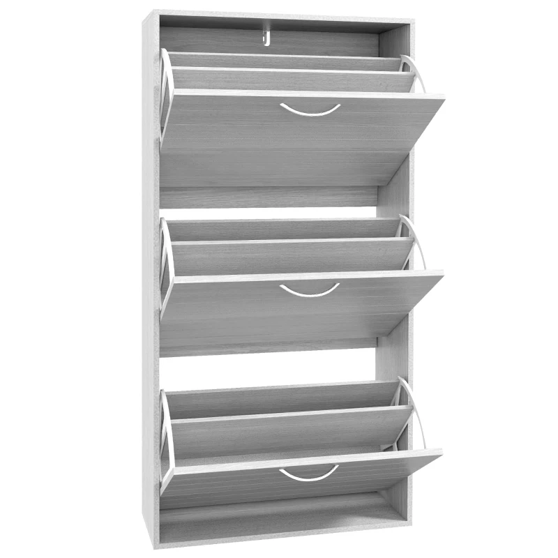 HOMCOM 12-Shoe Flip Drawer Storage Cabinet - Grey Wood-Effect