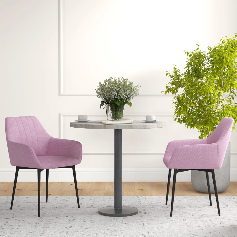 HOMCOM Pack de 2 Sillas de Cocina con Respaldo Reposabrazos y Patas de Metal para Salón 59,5x56,5x81 cm Rosa