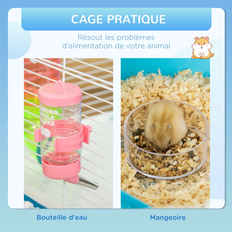 PawHut Grande cage pour hamsters cage pour rongeur 5 niveaux avec tunnels abreuvoir roue maisonnette échelles dim. 59L x 36l x 69H cm
