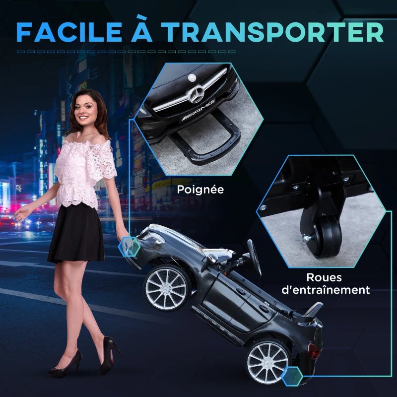 HOMCOM Voiture électrique enfants sous licence Mercedes Benz GLA AMG avec télécommande MP3 USB lumières et sons noir