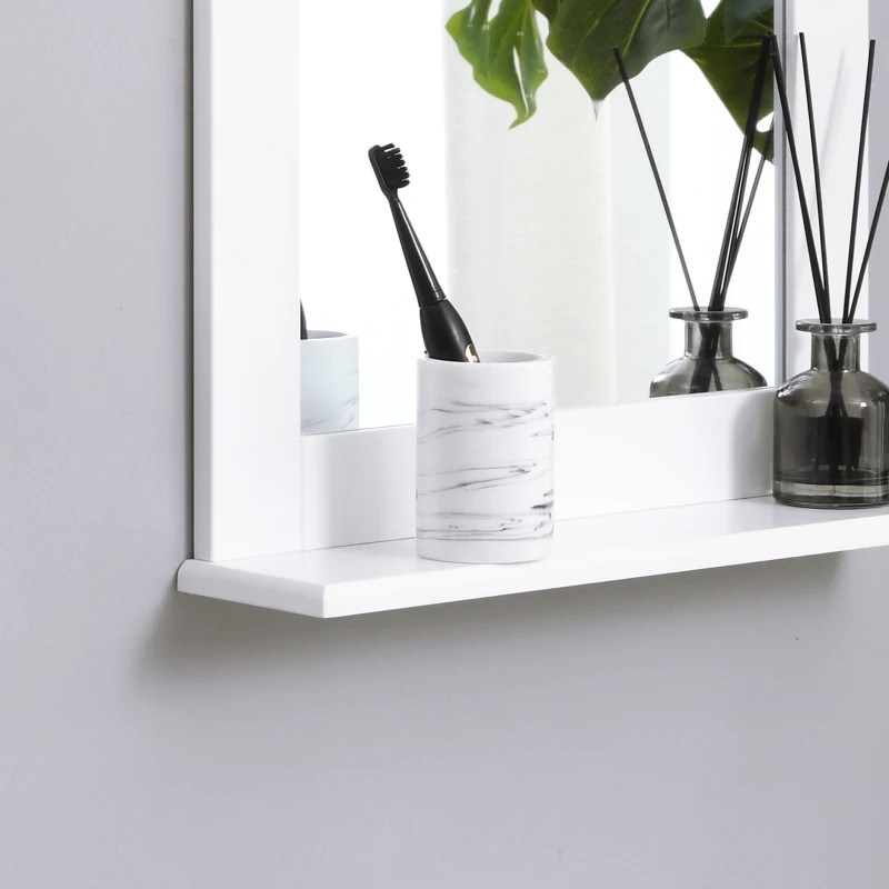 Kleankin Espejo de Baño Espejo de Pared Moderno con Estante de Almacenaje y Marco de Madera 50x11,5x60 cm Blanco