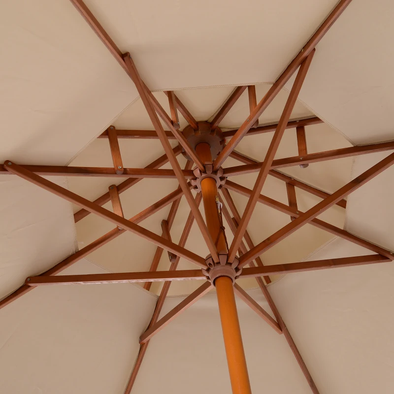 Outsunny 2.7m Wooden Parasol Elegant Two-Tier Design Garden Parasol Umbralle for Outdoor Shade, Beige