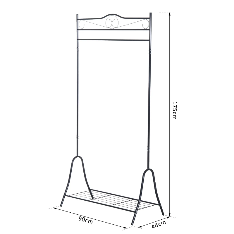 HOMCOM Portant penderie à vêtements sur pied style néo-rétro fer forgé étagère chaussures intégrée noir