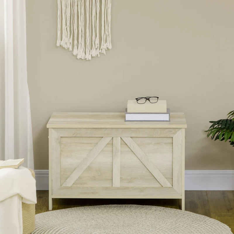 HOMCOM Coffre de rangement couvercle relevable avec charnières de sécurité pour ouvrir à 100 ° 76L x 39l x 48H cm bois naturel