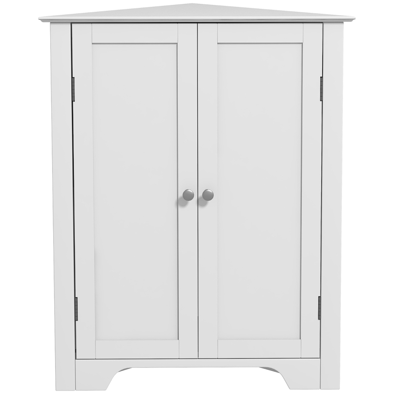kleankin Triangle Bathroom Cabinet, Corner Bathroom Storage Unit with Adjustable Shelf and Recessed Door, Free Standing, White