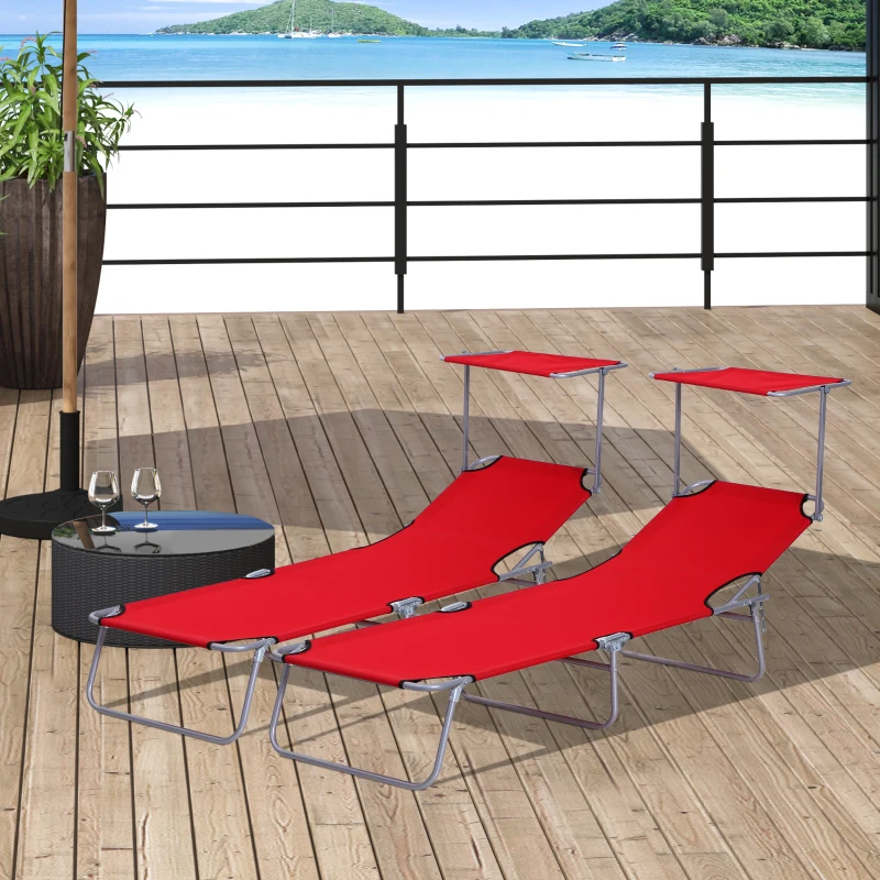 Outsunny Lot de 2 Transats Bain de Soleil Pliable Chaise Longue Pliante Grand Confort Dossier Inclinable Pare-Soleil réglable