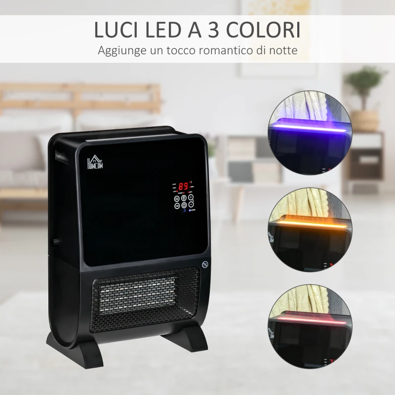 HOMCOM Stufa Elettrica 2in1 con Umidificatore, Luce LED 3 Colori, Timer e Telecomando, 33x21x49.5 cm, Nero