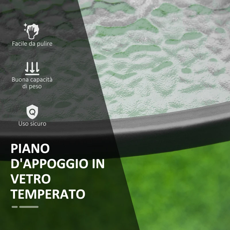 Outsunny Tavolo da Giardino Rotondo con Foro per Ombrellone in Acciaio e Vetro, Ф106.5x71cm, Nero
