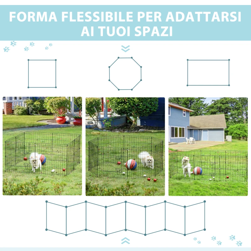 PawHut Recinto per Cani da Esterno, Box Gabbia per Cani Gatti Cuccioli Roditori Recinzione Rete 8 Pezzi 61 x 61cm Nero