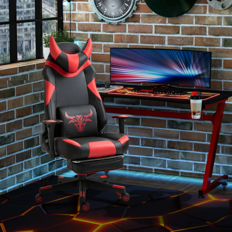 Vinsetto High-Back Gaming Chair Swivel Home Office Computer Racing Gamer Desk Chair Faux Leather with Footrest, Wheels, Black Red