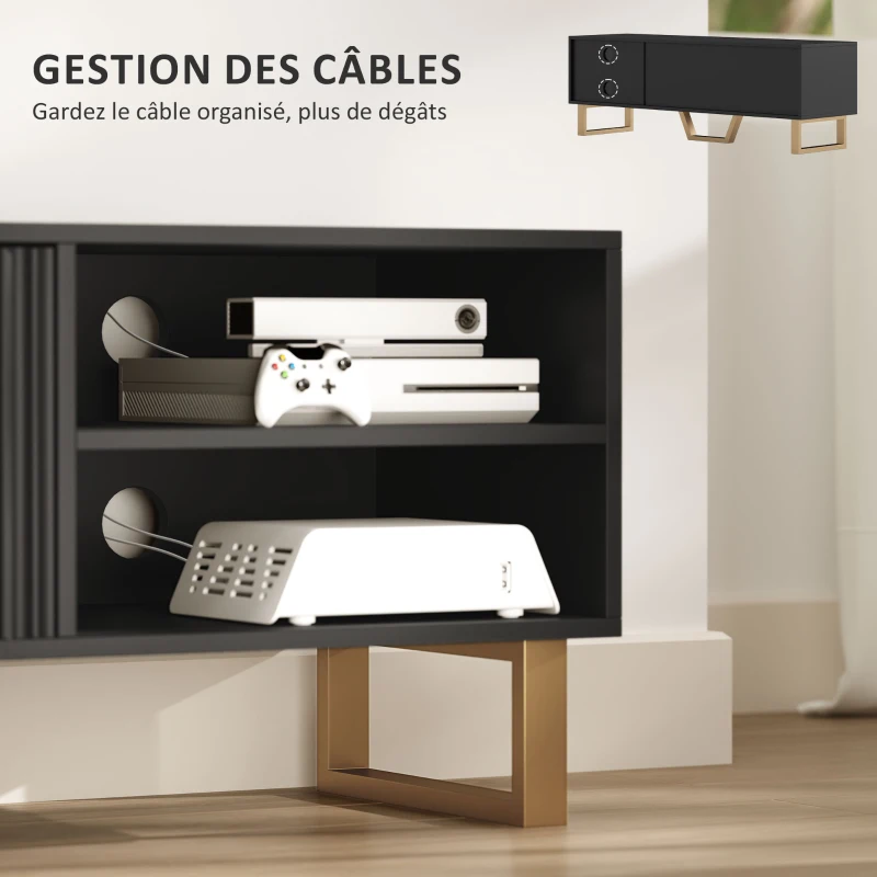 HOMCOM Meuble TV banc TV pour téléviseur jusqu'à 70 pouces - placard à 2 portes cannelées, compartiment ouvert et passe-câbles