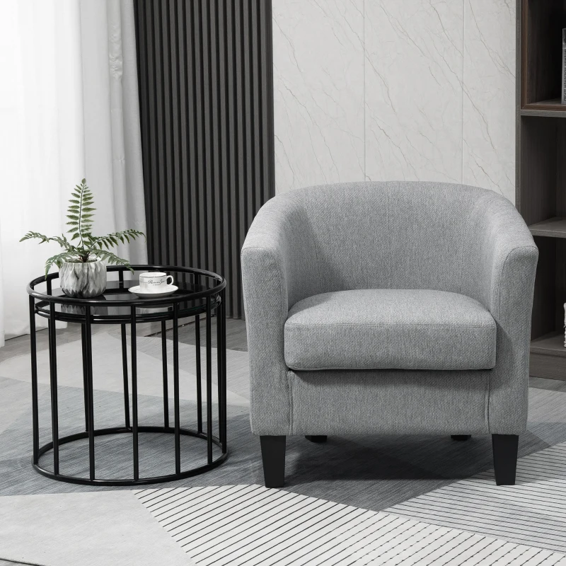 HOMCOM Butaca de Salón Tapizada en Lino Sintético Sillón Relax Moderno con Reposabrazos Respaldo Acolchados y Cojín Grueso para Dormitorio 75x72x74 cm Gris