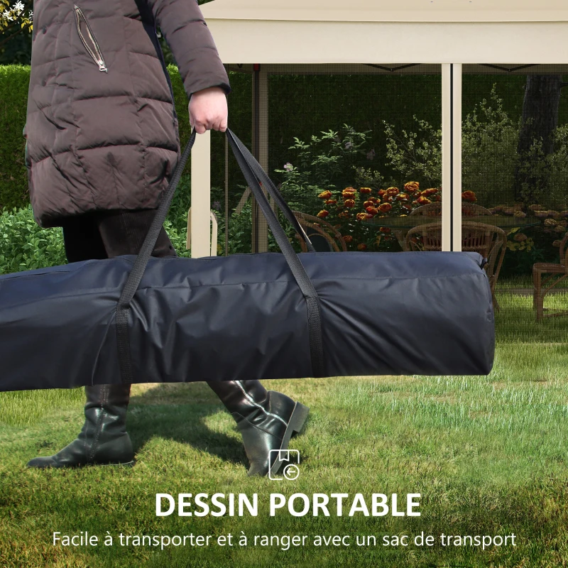 Outsunny Tonnelle de jardin pop-up pliant 3 x 3 m métal polyester imperméabilisé anti UV moustiquaires sac de transport crème