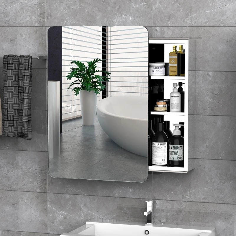 HOMCOM Armoire miroir rangement salle de bain porte coulissante  acier inox. Argent dim. 46L x 12l x H66cm