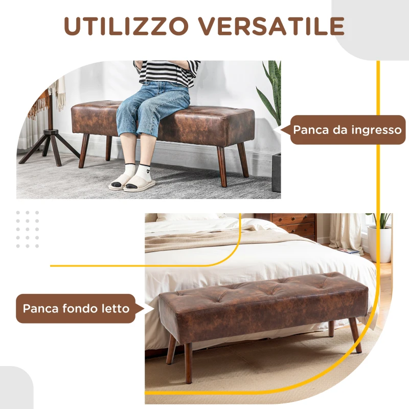 HOMCOM Panca Fondoletto e da Ingresso Imbottita con Rivestimento in PU, 114x38x42cm, Marrone