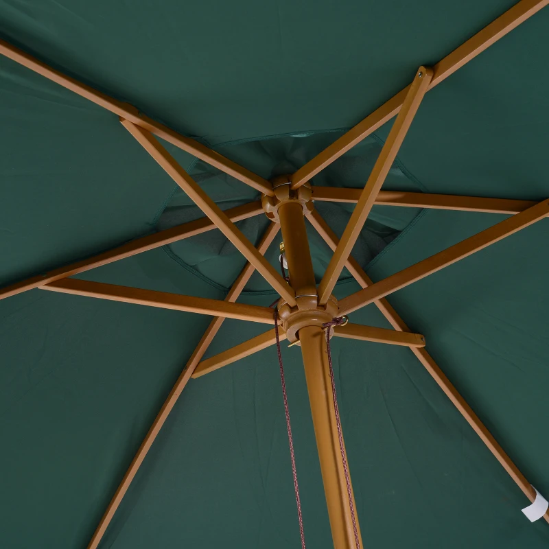 Outsunny Ombrellone da Giardino 2.5x2.3m a 6 Stecche, in Legno e Poliestere, Verde Scuro
