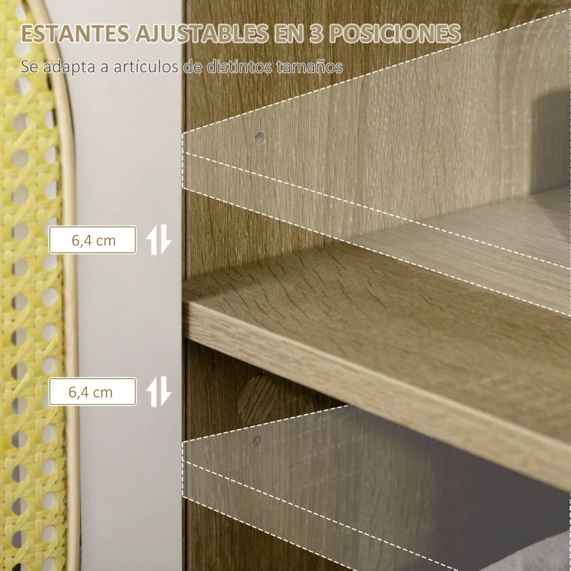 HOMCOM Aparador para Cocina Salón Buffet con 3 Cajones y Armario de 2 Puertas de Rejilla 140x45x80 cm Natural