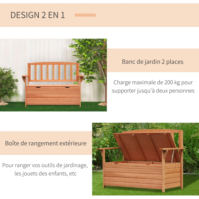 Outsunny Banc de jardin en bois de sapin avec coffre de rangement dim. 112L x 58l x 84H cm