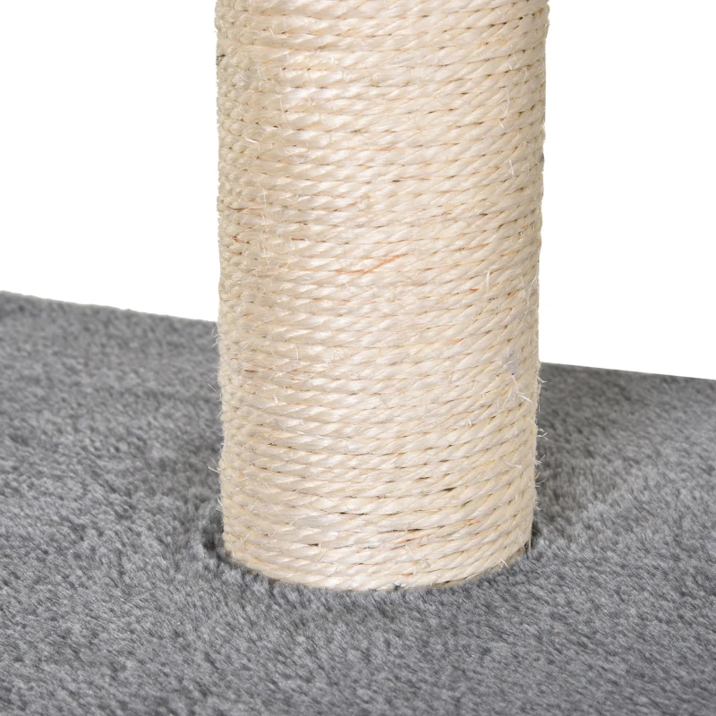 PawHut Albero Tiragraffi Accessoriato con Cuccia Lettino Sospeso e 2 Pedane in Peluche Grigio e Corda Sisal 60x49x130cm