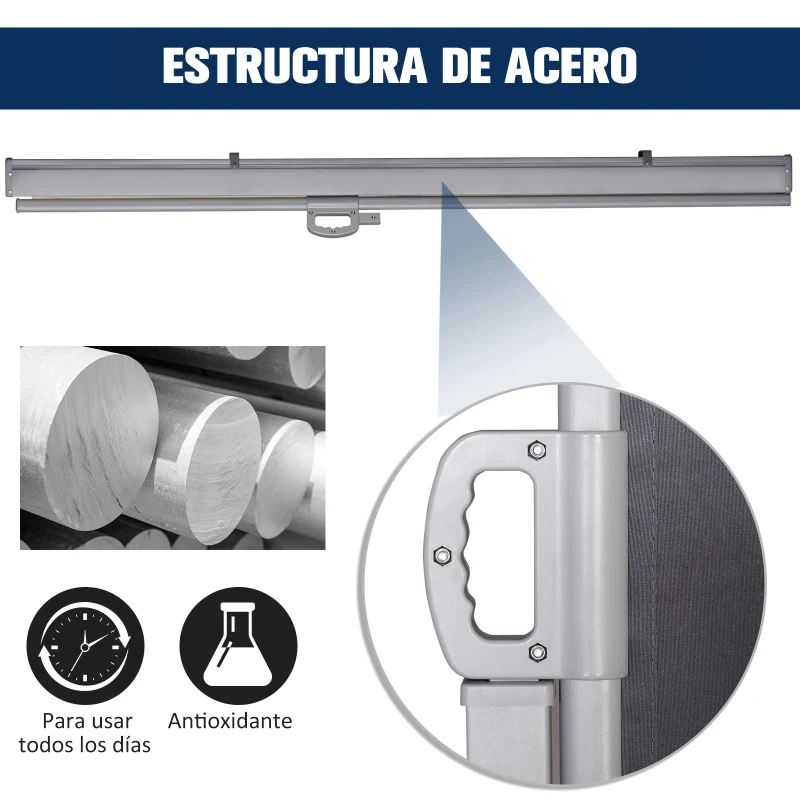 Outsunny Toldo Lateral Retráctil 300x160 cm para Terraza Patio o Jardín Mampara de Privacidad para Exterior Plegable Color Gris