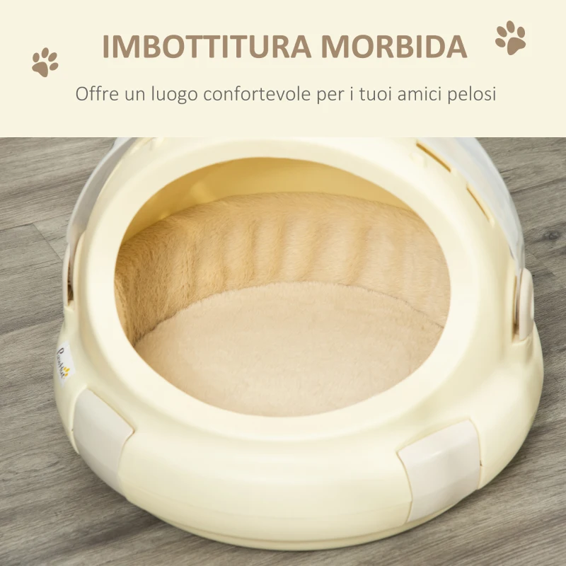 PawHut Trasportino Cuccia per Gatti Rotondo con Peluche Interno e Fermo, Φ41x35.2cm, Beige