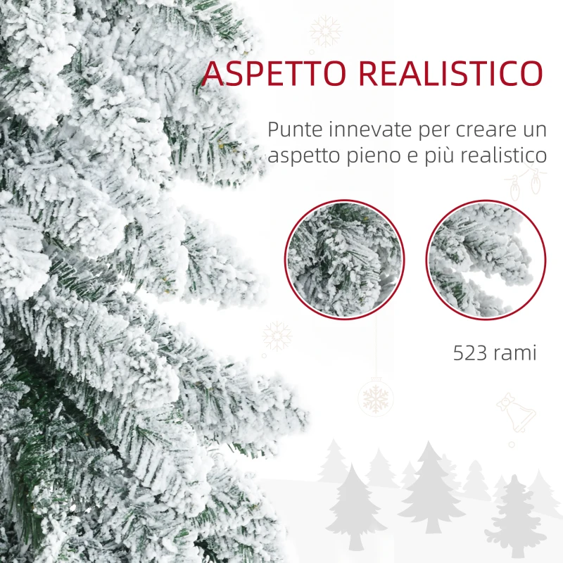 HOMCOM Albero di Natale Innevato 180cm con 523 Rami e Base in Acciaio per Interni