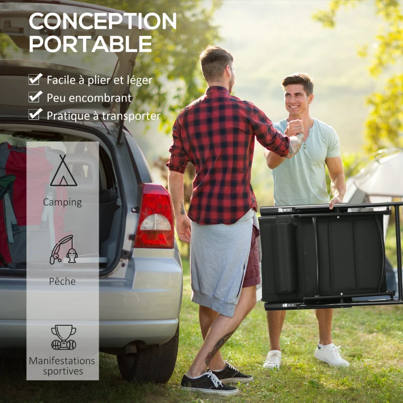 Outsunny Lot de 2 chaises pliantes de jardin avec appui-tête, accoudoirs et structure en aluminium dim. 54 x 67 x 108 cm Noir