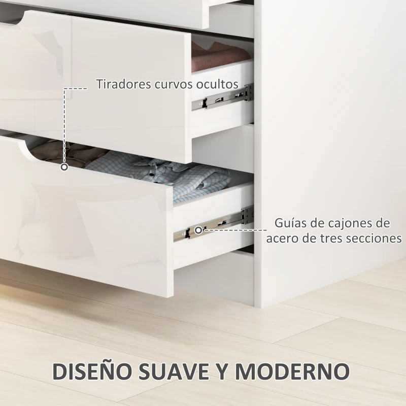 HOMCOM Cómoda con 4 Cajones Cómoda de Dormitorio Moderno con Anti-vuelco Cajonera para Salón Pasillo 60x40x85 cm Blanco(m-5)