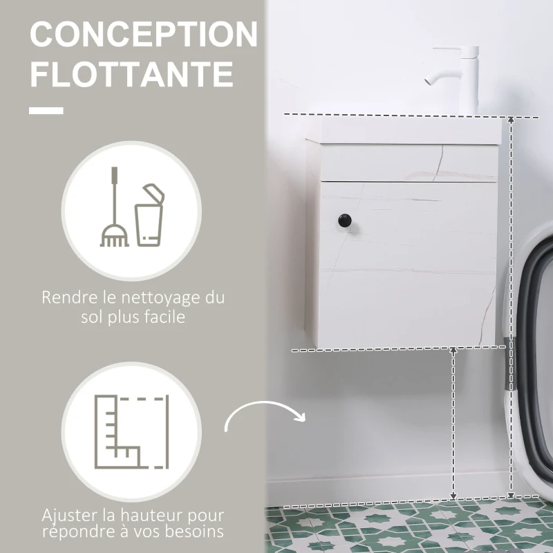 kleankin Meuble lavabo suspendu avec rangement pour salle de bain 40 x 22 x 50 cm - blanc