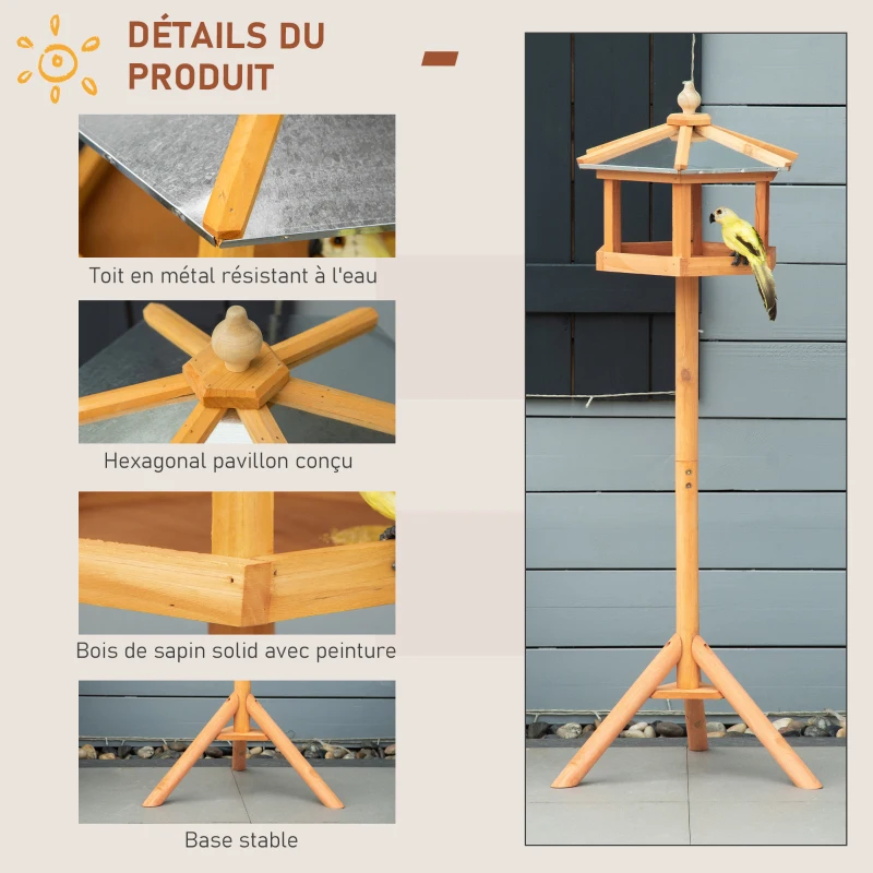 HOMCOM Mangeoire Mangeoire pour oiseaux sauvages sur Pied nichoir a Plateau Station a Oiseau Abris à oiseaux Bois pour Exterieur 113 cm