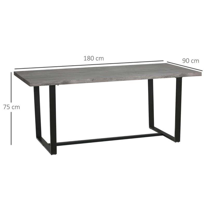 HOMCOM Table à manger ractangulaire pour 8 personnes plateau aspect bois et pied métal noir, 180L x 90l x 75H cm