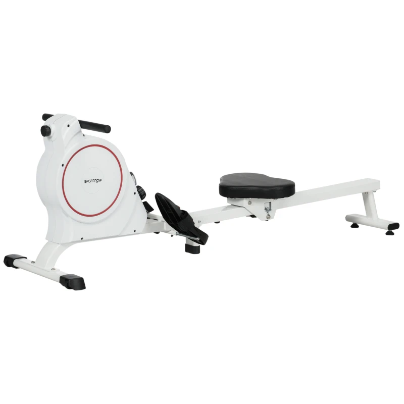 SPORTNOW Máquina de Remo Magnético Remo para Casa Plegable Resistencia de 8 Niveles Pantalla LCD y 2 Ruedas 180x48x60 cm Blanco