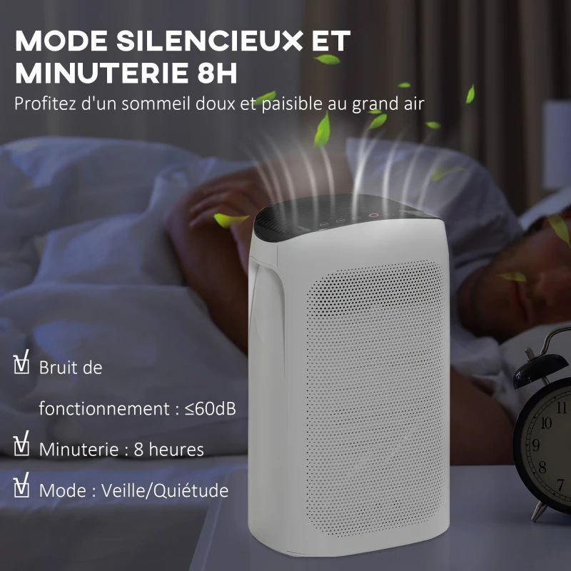HOMCOM Purificateur d'air + Filtre pour purificateur d'air Ioniseur CADR 210m³/h minuterie filtre à charbon actif filtre HEPA