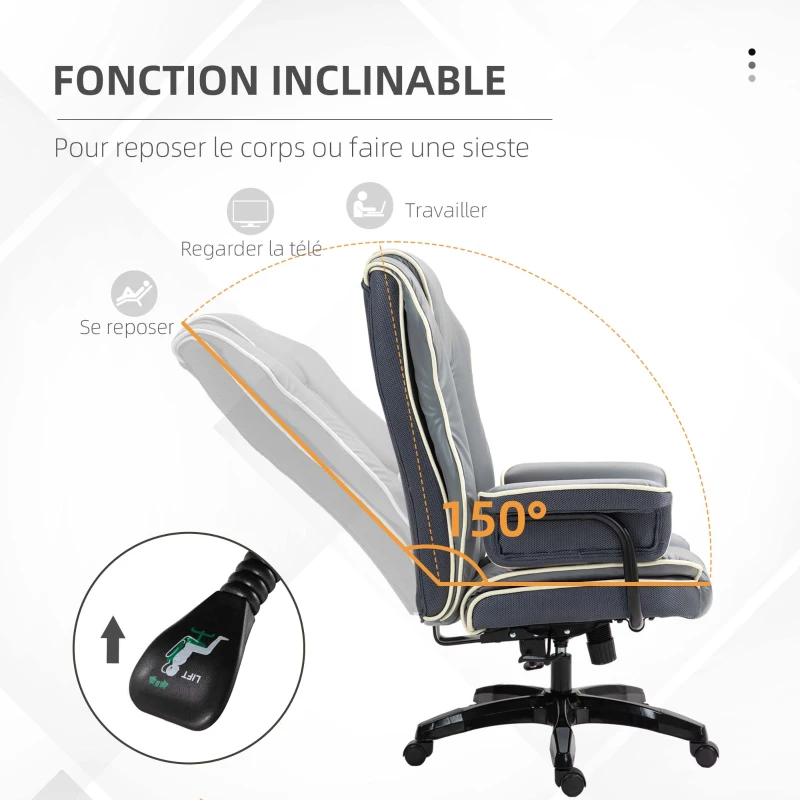 Vinsetto Fauteuil de Bureau Gamer Chaise de bureau Ergonomique Hauteur réglable Dossier Bascule et Inclinable Pivotante à 360°
