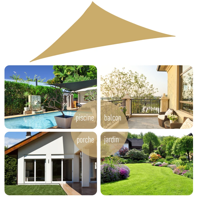 Outsunny Voile d'ombrage Triangulaire Grande Taille 3 x 3 x 3 m Polyester Haute densité résistant aux UV Coloris Sable