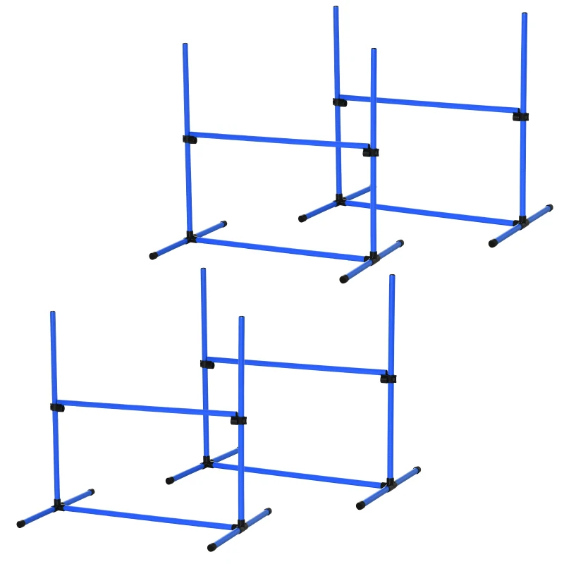 PawHut Set de Entrenamiento de Agilidad para Perros 4 Piezas Obstáculos Vallas de Salto con Altura Ajustable 99x65x94 cm Azul