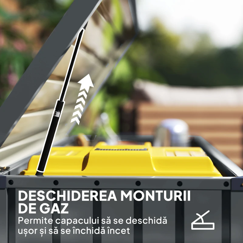 Outsunny Ladă de Exterior de 400L cu Capac cu Două Pârghii, Încuietoare și 2 Chei, 124x66x72 cm, Gri Închis