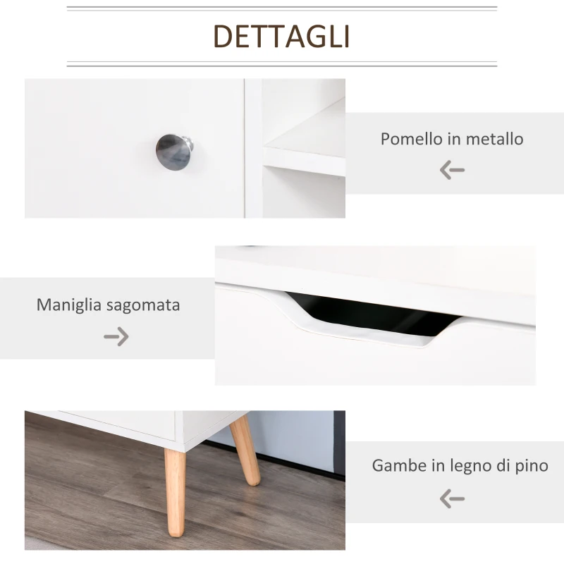 HOMCOM Mobile TV Moderno in Legno Bianco, Mobile Porta TV di Design per TV Max. 50" 120x28x44cm