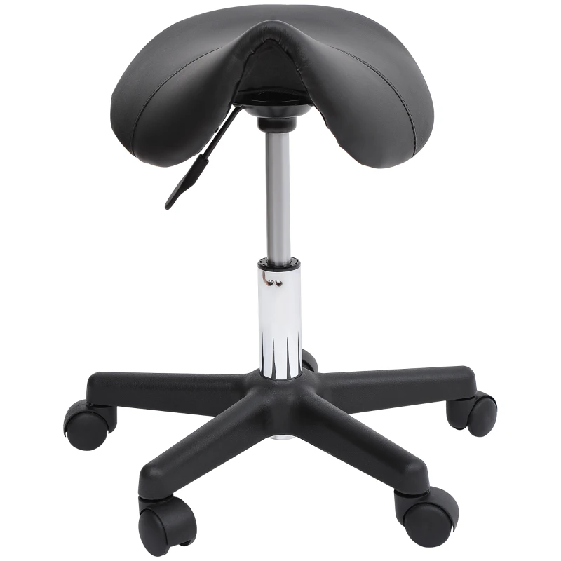 HOMCOM PU Leather Height Adjustable Saddle Stool Black