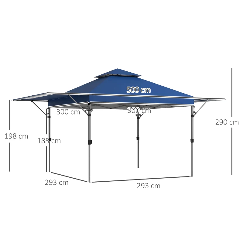 Outsunny Tonnelle pop-up jardin Pliant 5 x 3 m, tissu oxford avec 2 parois réglables, sac à de transport à roulettes inclus