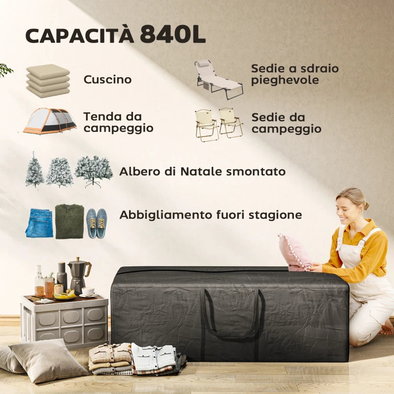 Outsunny Sacca per Albero di Natale da 840L Impermeabile e UV30+, Tessuto Oxford 600D con Doppia Cerniera e Manici, Nero