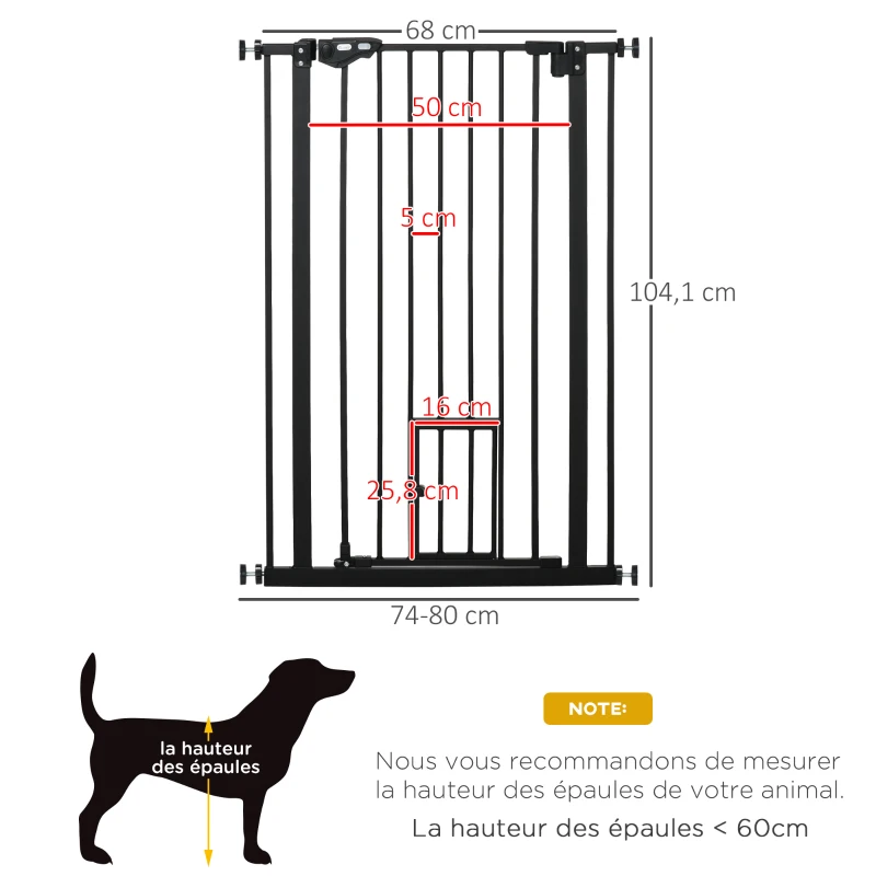 PawHut Lot de 2 barrières de sécurité animaux de 104H cm avec système de double verrouillage sans percage de 74 à 80 cm
