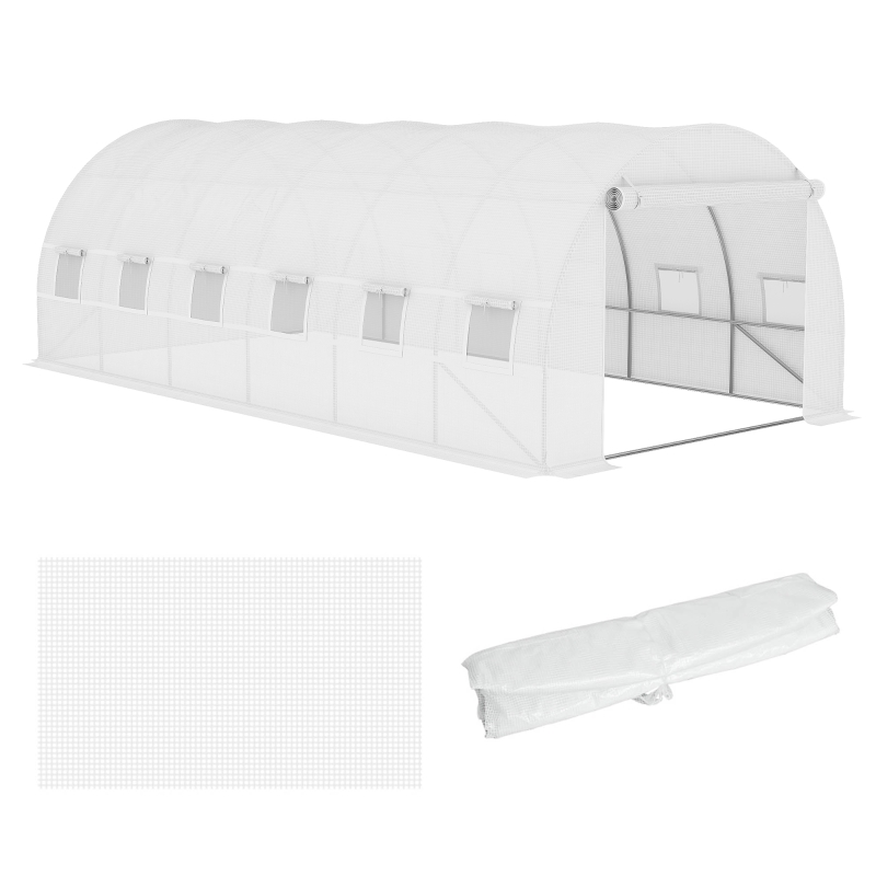 Bâche de Rechange Serre Tunnel 18 m², bâche 6 x 3 x 2 m PE Anti-UV imperméable 12 fenêtres