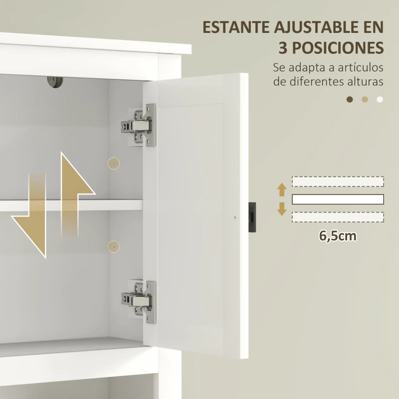 HOMCOM Mueble sobre Inodoro con 2 Puertas con Frontal de Ratán Compartimento y Estante Ajustable 60x19,5x160 cm Blanco