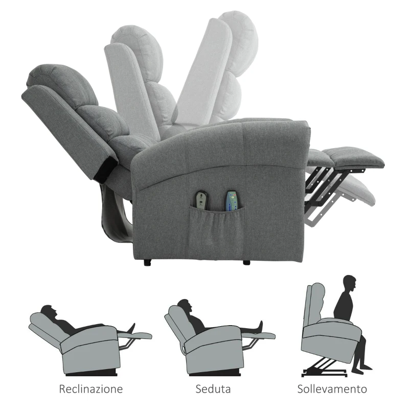HOMCOM Poltrona Massaggiante Reclinabile, Poltrona Alzapersona Elettrica Riscaldante in Tessuto 90x91x106cm